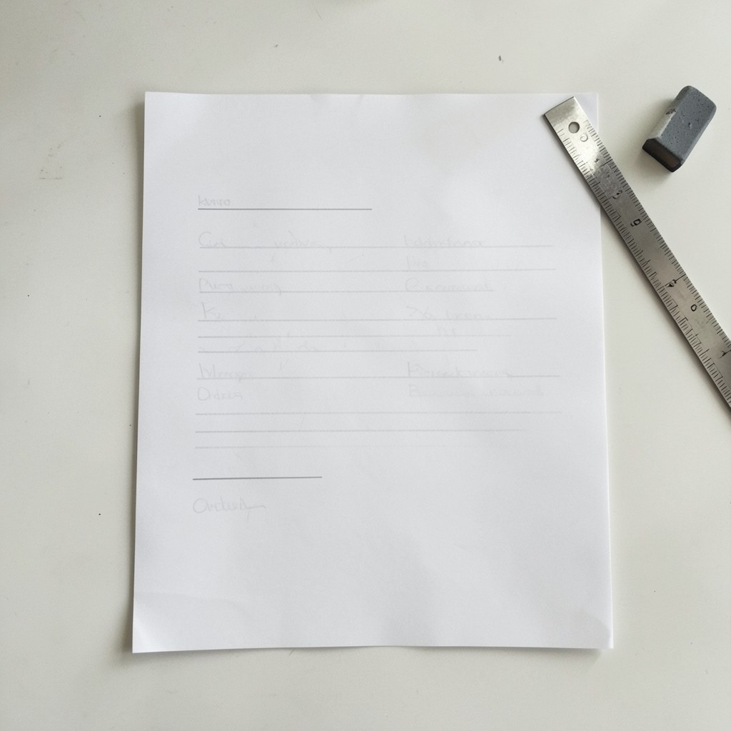 Currículum en papel con secciones marcadas en un escritorio claro